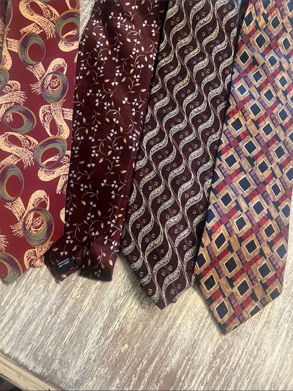 Set of 4 Assorted Men's Burgundy Patterned Silk Tie - Classic Business Style